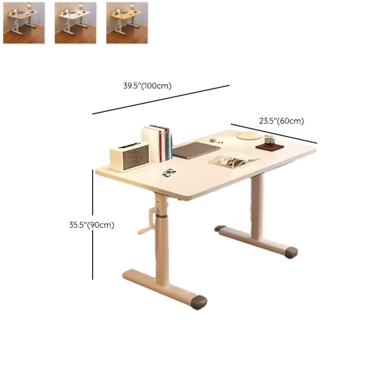 White Wood Adjustable Height T-Shape Standing Desk Image - 14