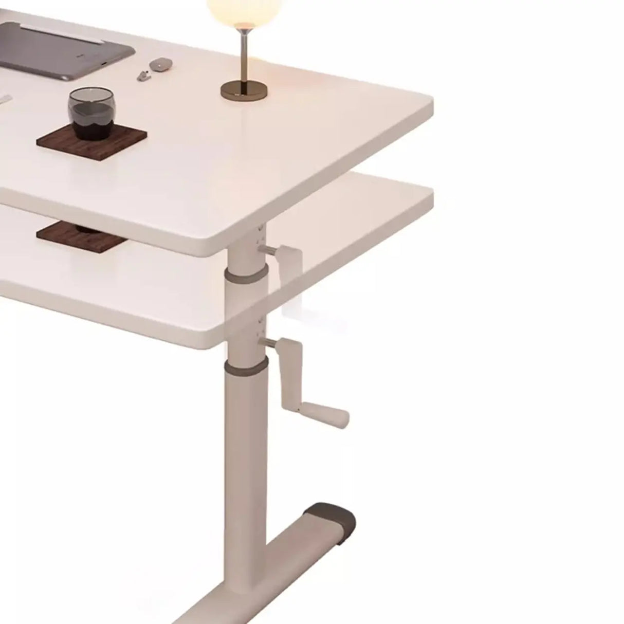 White Wood Adjustable Height T-Shape Standing Desk Image - 9