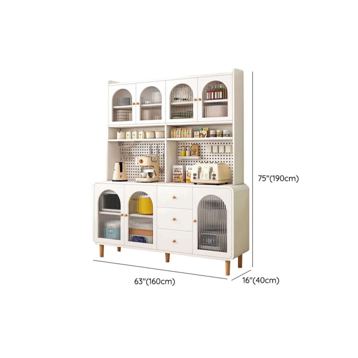 White Wood Arched Ribbed Glass Storage China Cabinet Image - 25