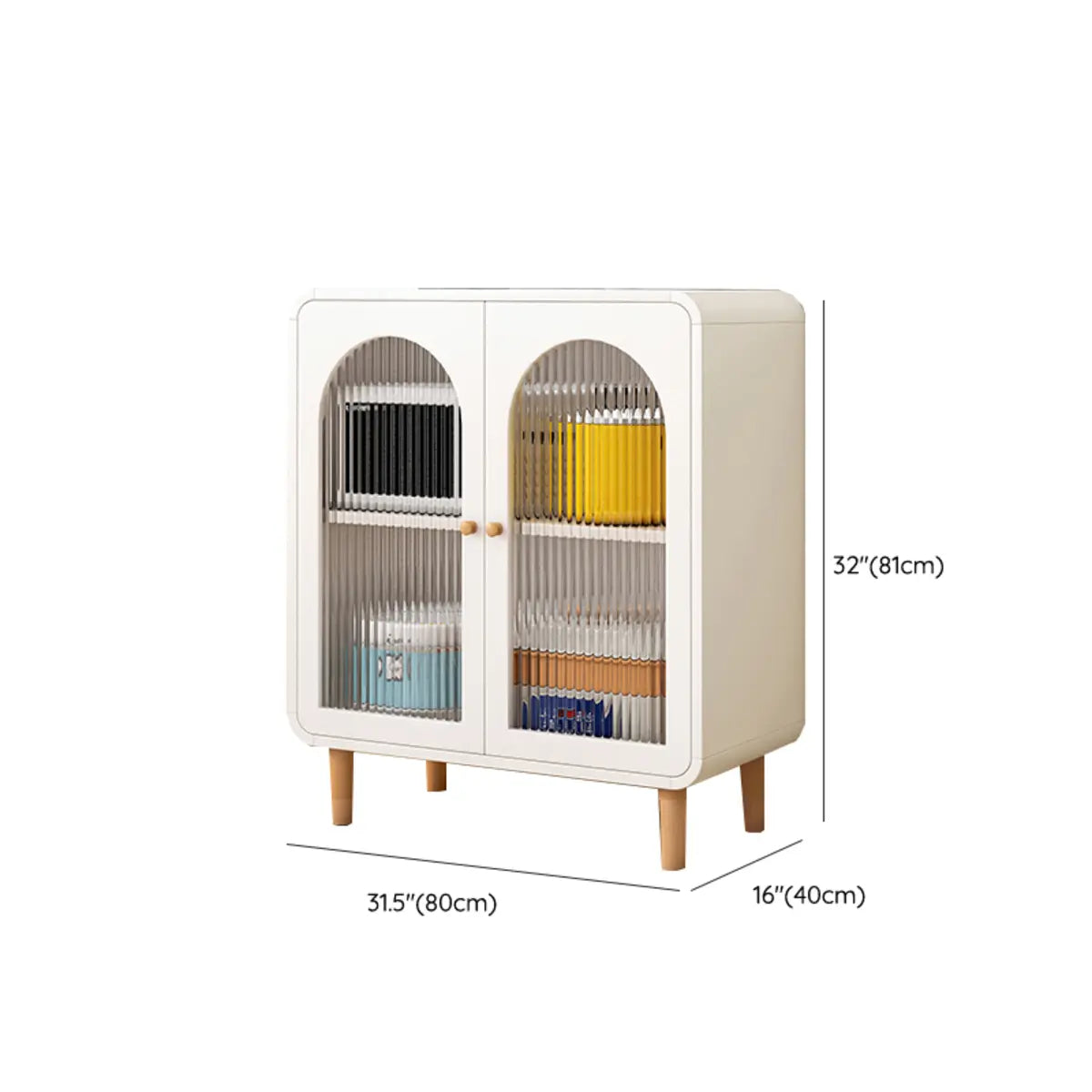 White Wood Arched Ribbed Glass Storage China Cabinet Image - 28