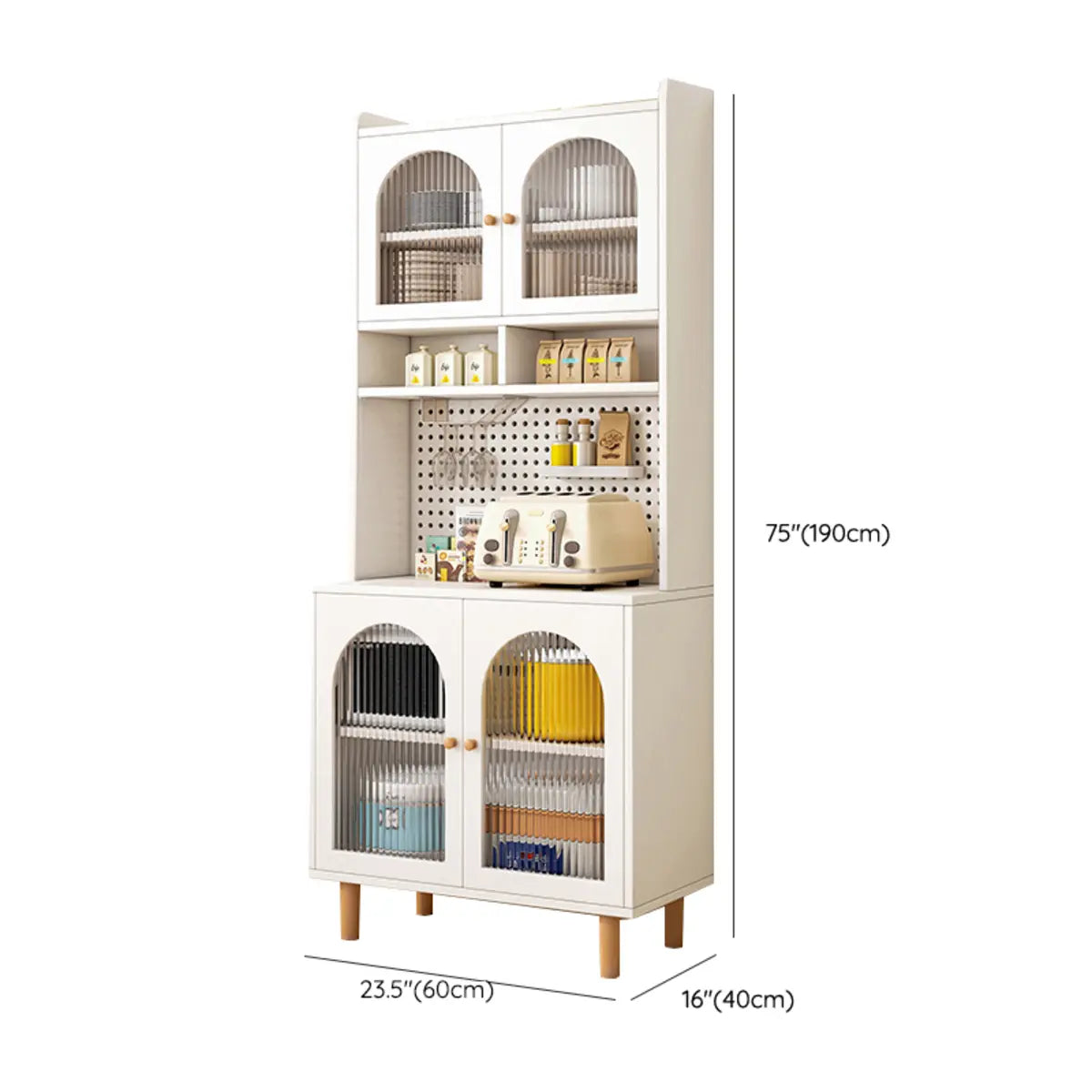 White Wood Arched Ribbed Glass Storage China Cabinet Image - 34