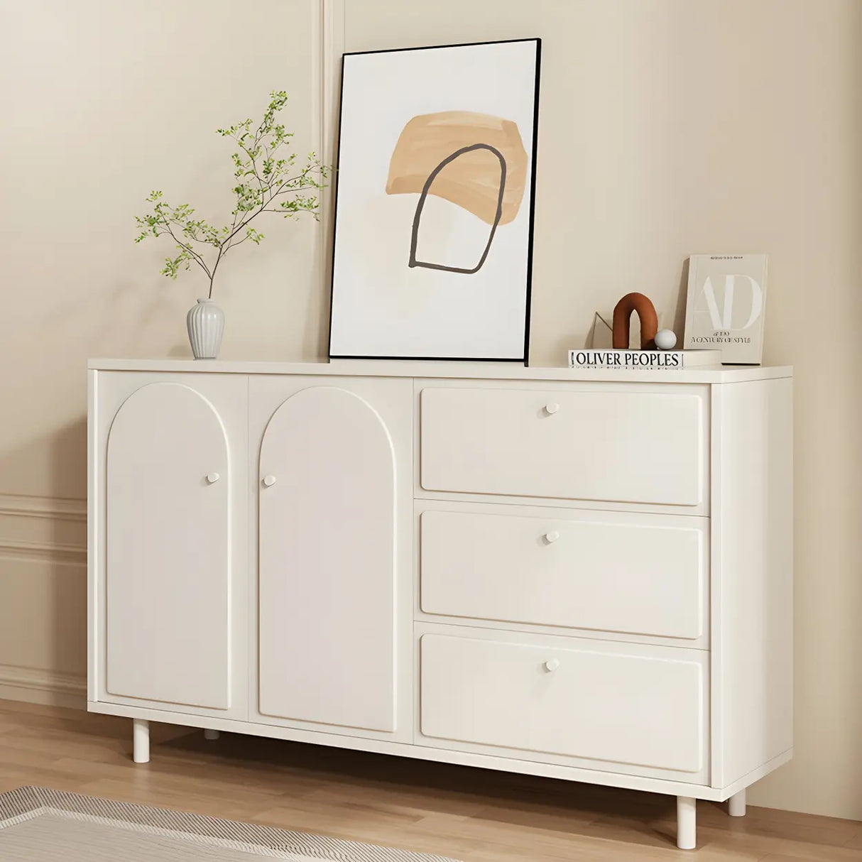 White Wood Cabinet Combo Dresser with Soft-Close Drawer Image - 10