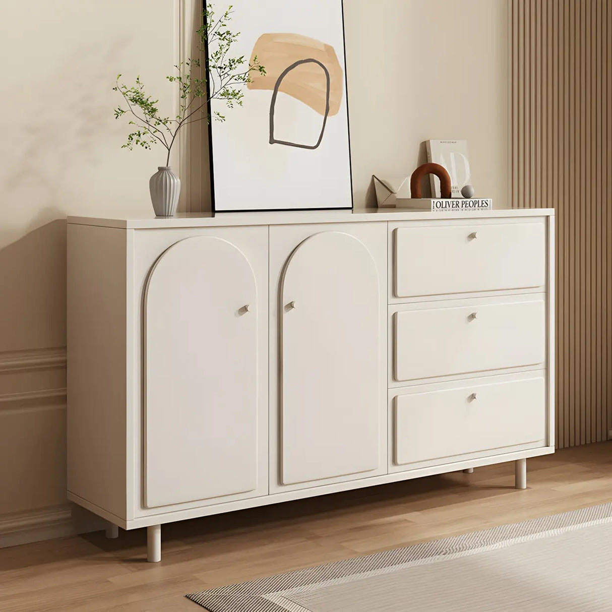 White Wood Cabinet Combo Dresser with Soft-Close Drawer Image - 11