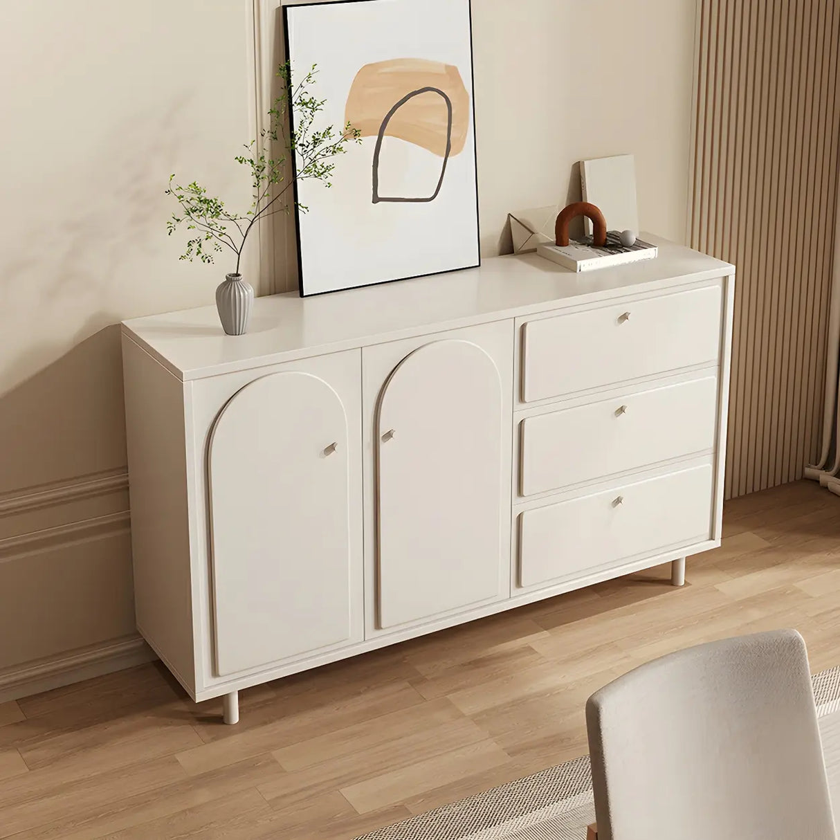 White Wood Cabinet Combo Dresser with Soft-Close Drawer Image - 2