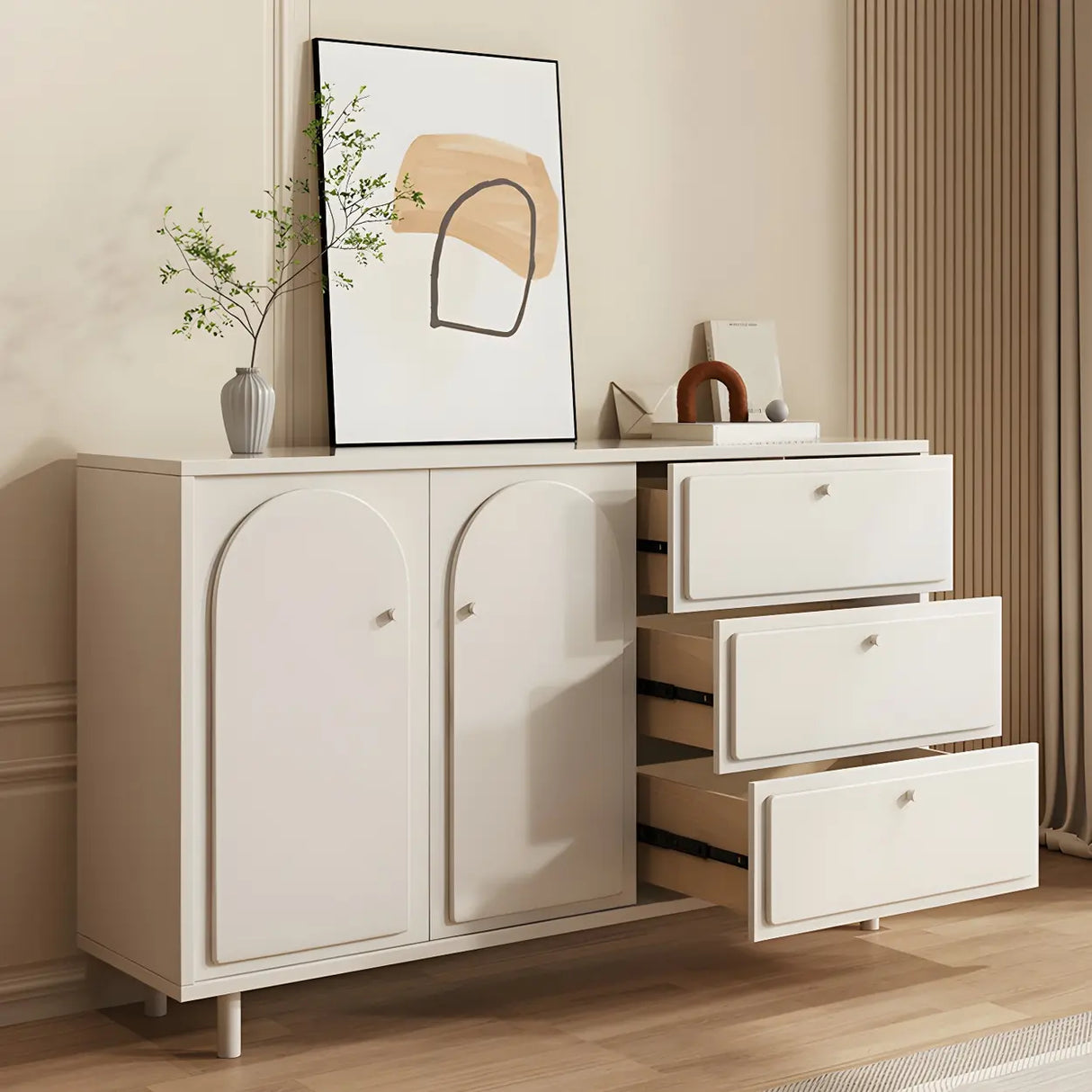 White Wood Cabinet Combo Dresser with Soft-Close Drawer Image - 3