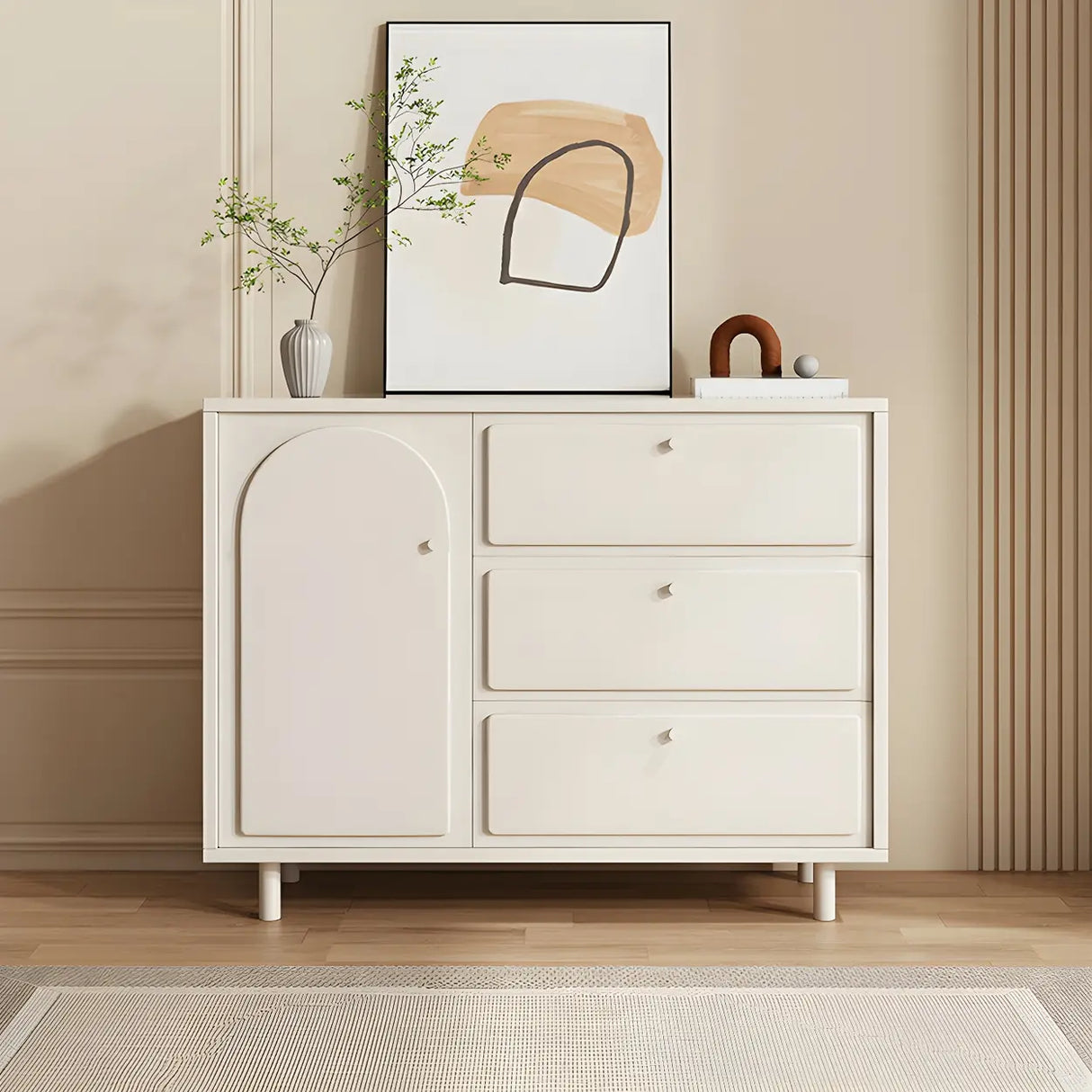 White Wood Cabinet Combo Dresser with Soft-Close Drawer Image - 4