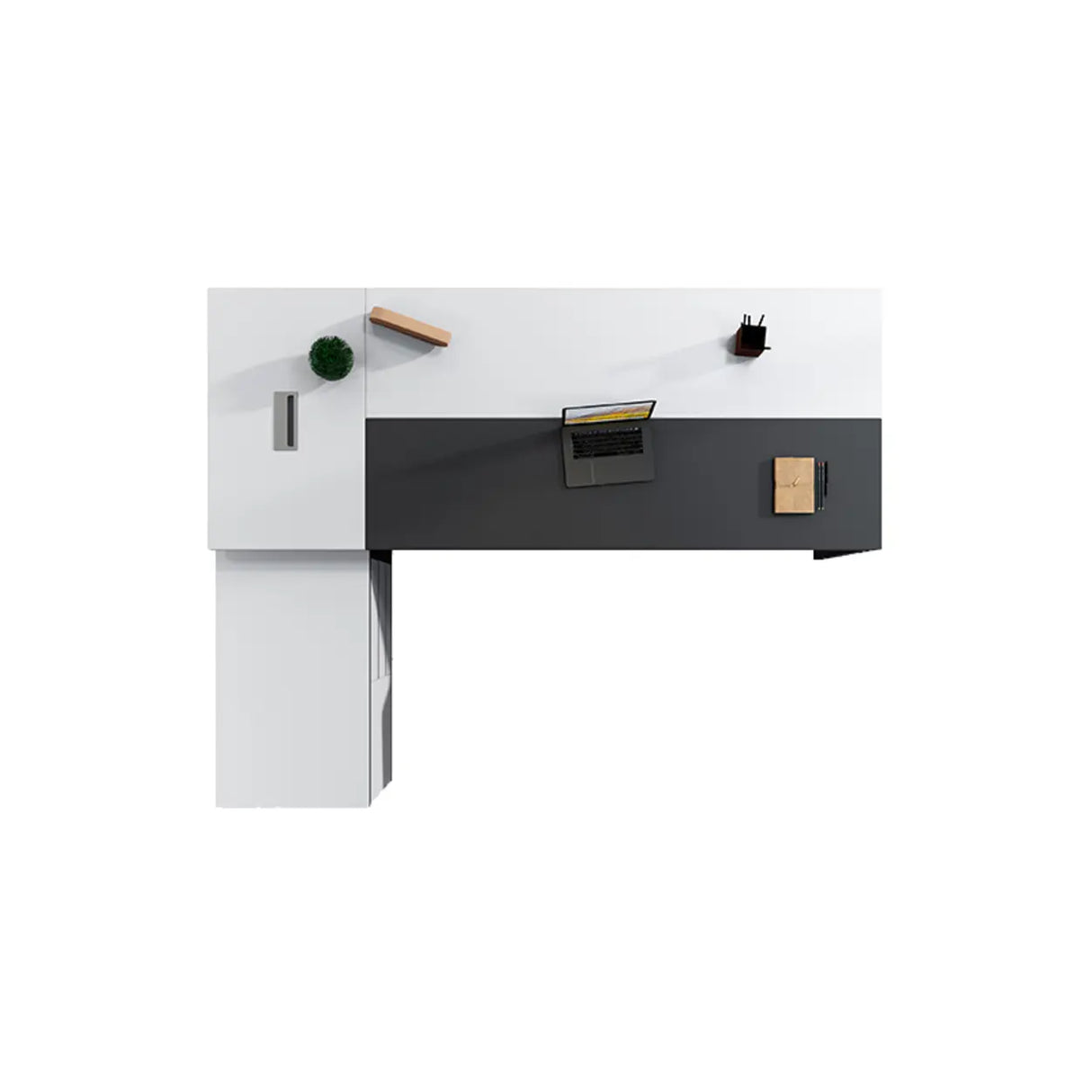 White Wood Cable Management L-Shaped Executive Desk Image - 2