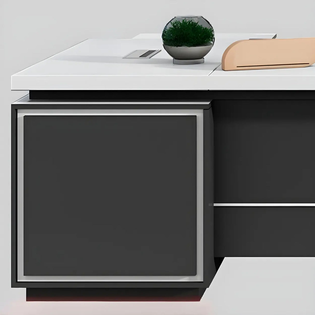 White Wood Cable Management L-Shaped Executive Desk Image - 7