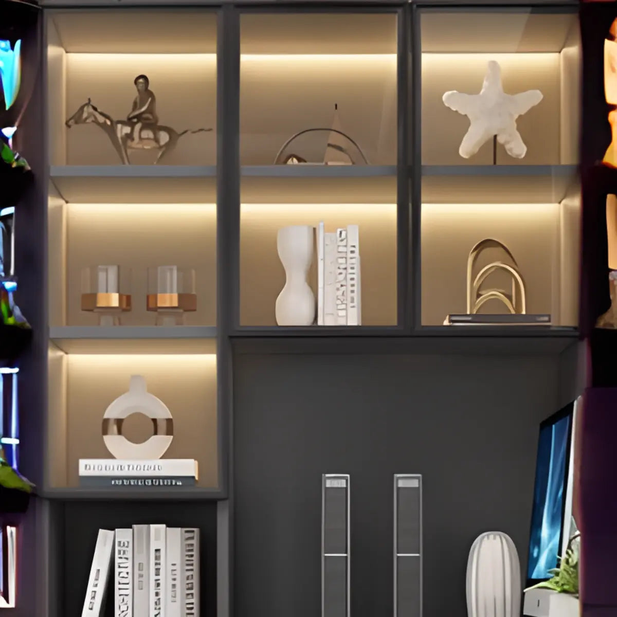 White Wood Drawers Exterior Shelf Hutch Computer Desk Image - 5