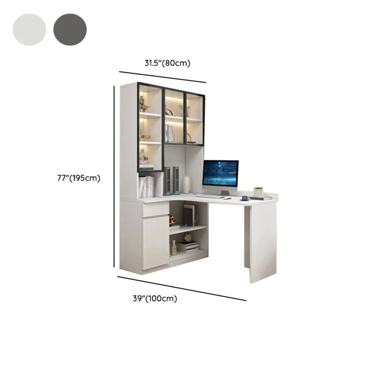 White Wood Drawers Exterior Shelf Hutch Computer Desk Image - 9