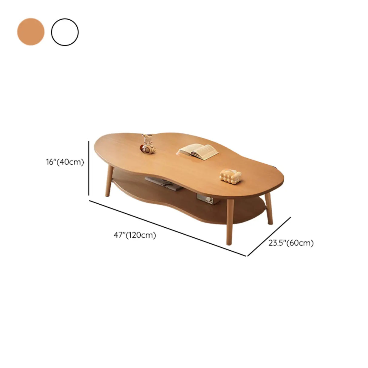 White Wood Free Form Shelf Coffee Table with Four Legs Image - 11