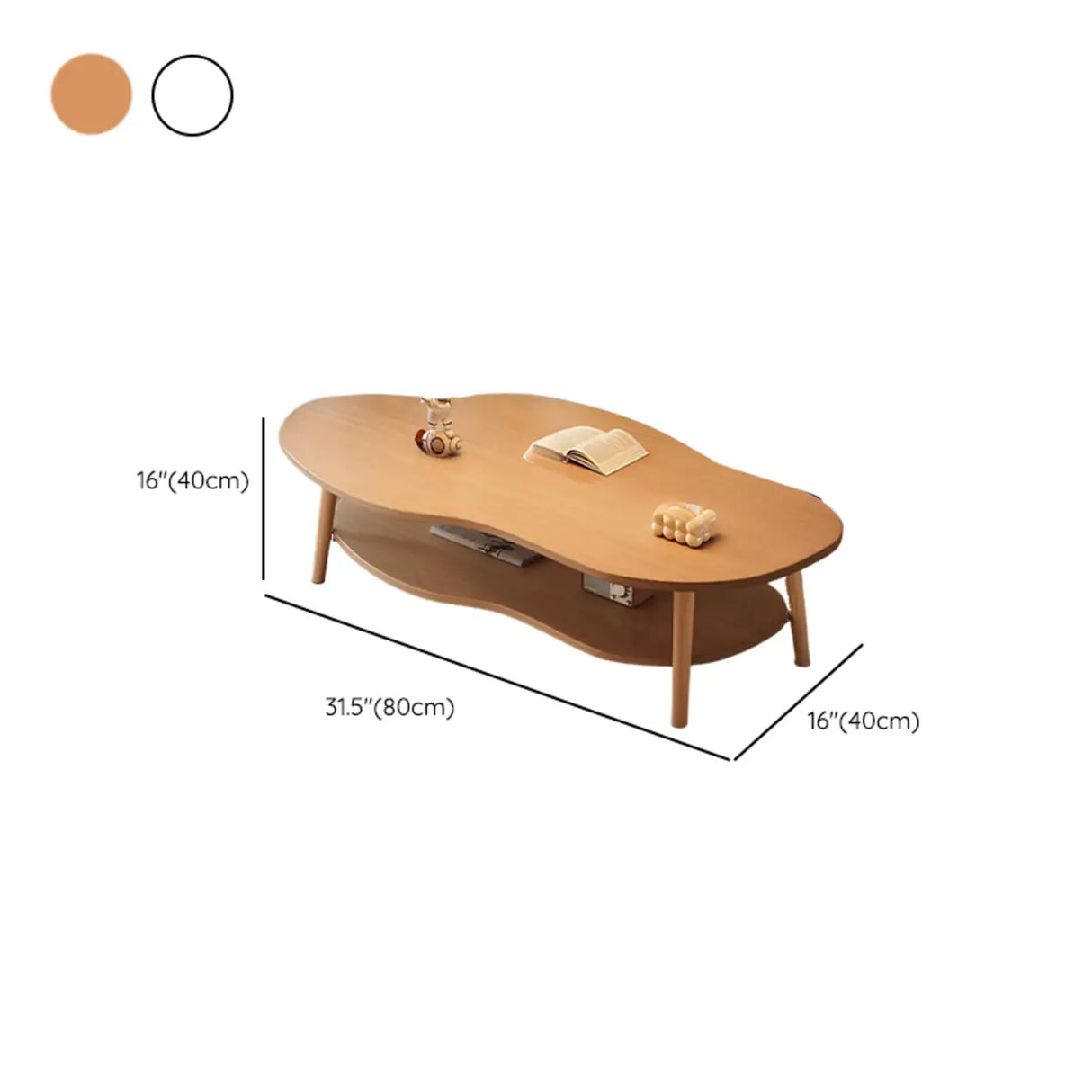 White Wood Free Form Shelf Coffee Table with Four Legs Image - 12