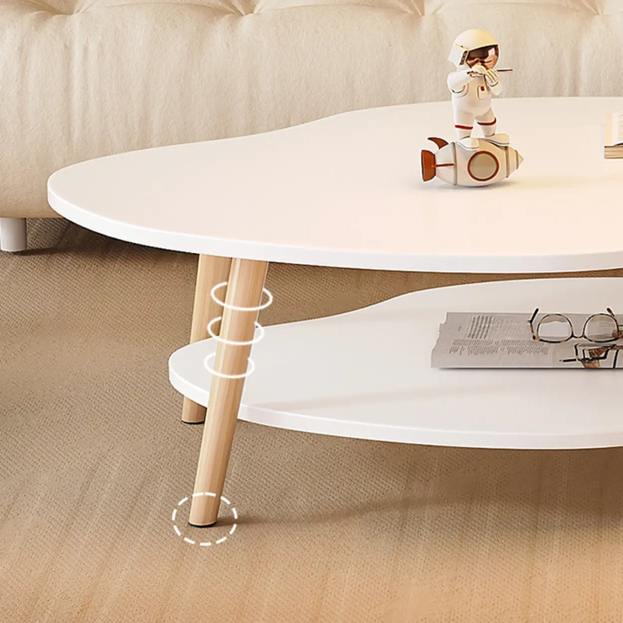 White Wood Free Form Shelf Coffee Table with Four Legs Image - 5