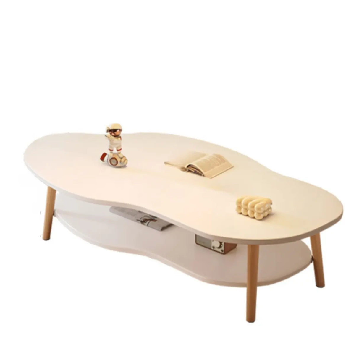 White Wood Free Form Shelf Coffee Table with Four Legs Image - 7