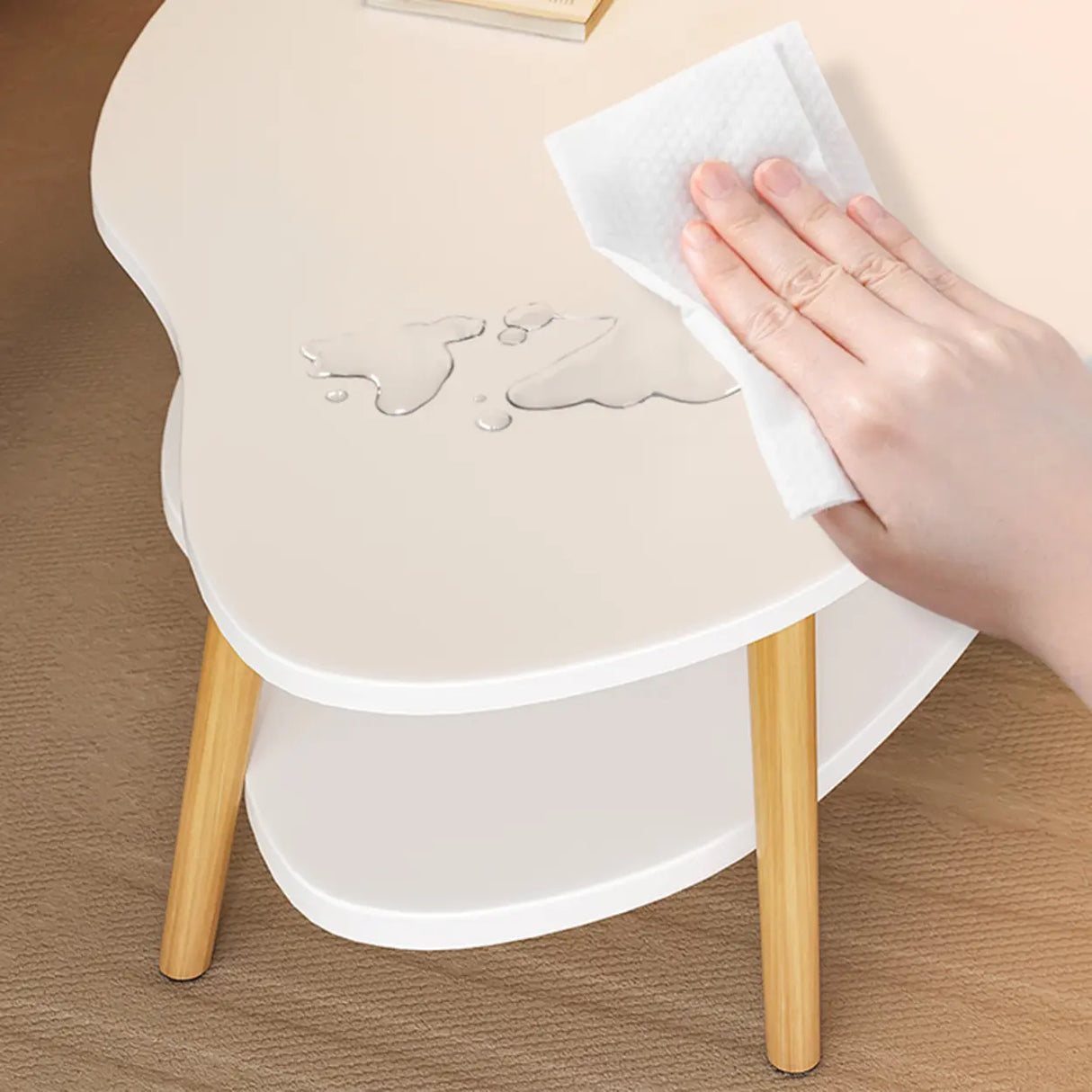 White Wood Free Form Shelf Coffee Table with Four Legs Image - 8