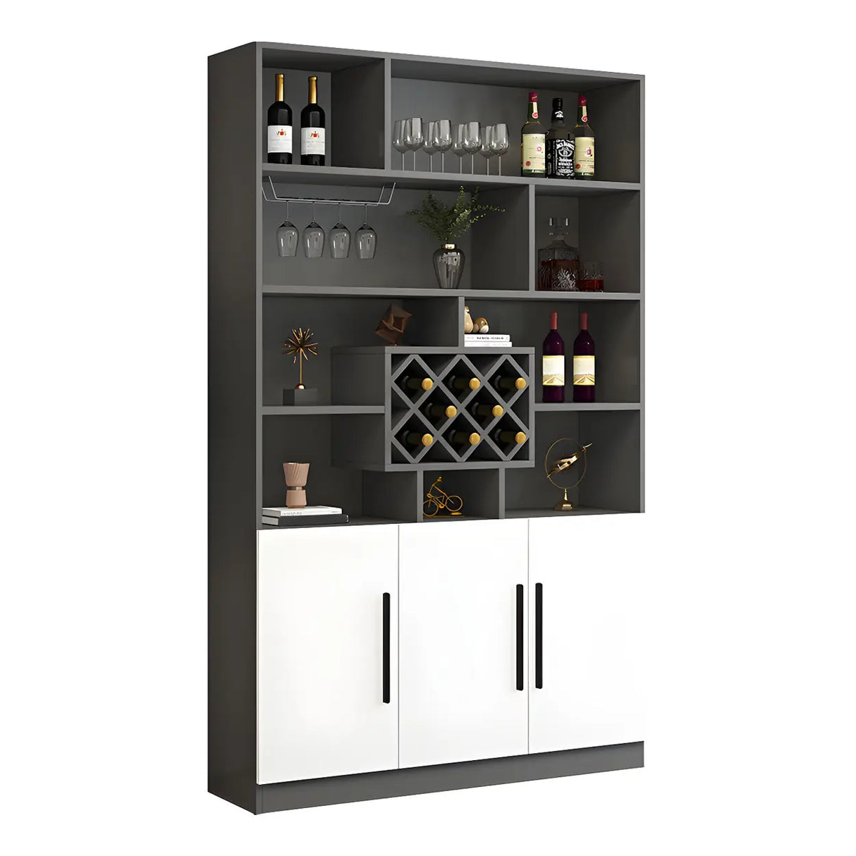 White Wood Freestanding Tall Stemware Rack Wine Cabinet Image - 10
