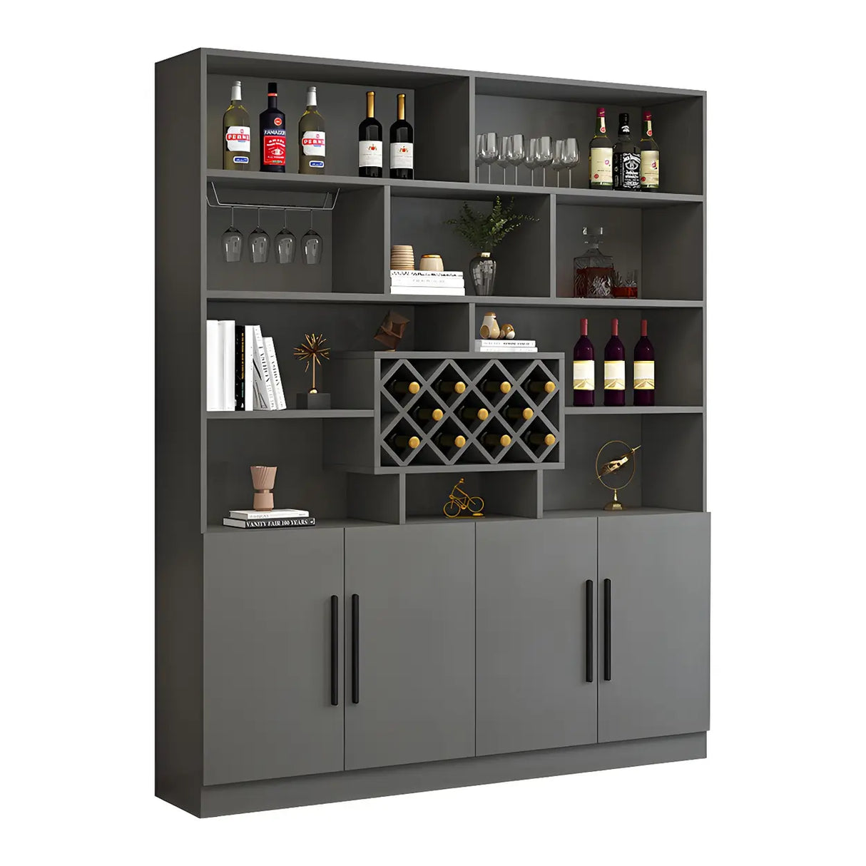 White Wood Freestanding Tall Stemware Rack Wine Cabinet Image - 16