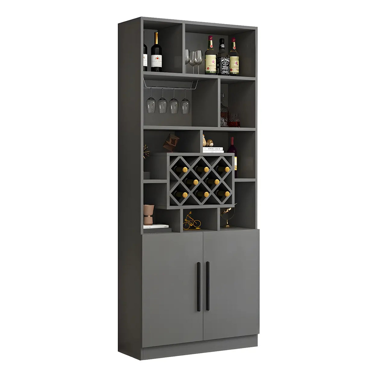 White Wood Freestanding Tall Stemware Rack Wine Cabinet Image - 17