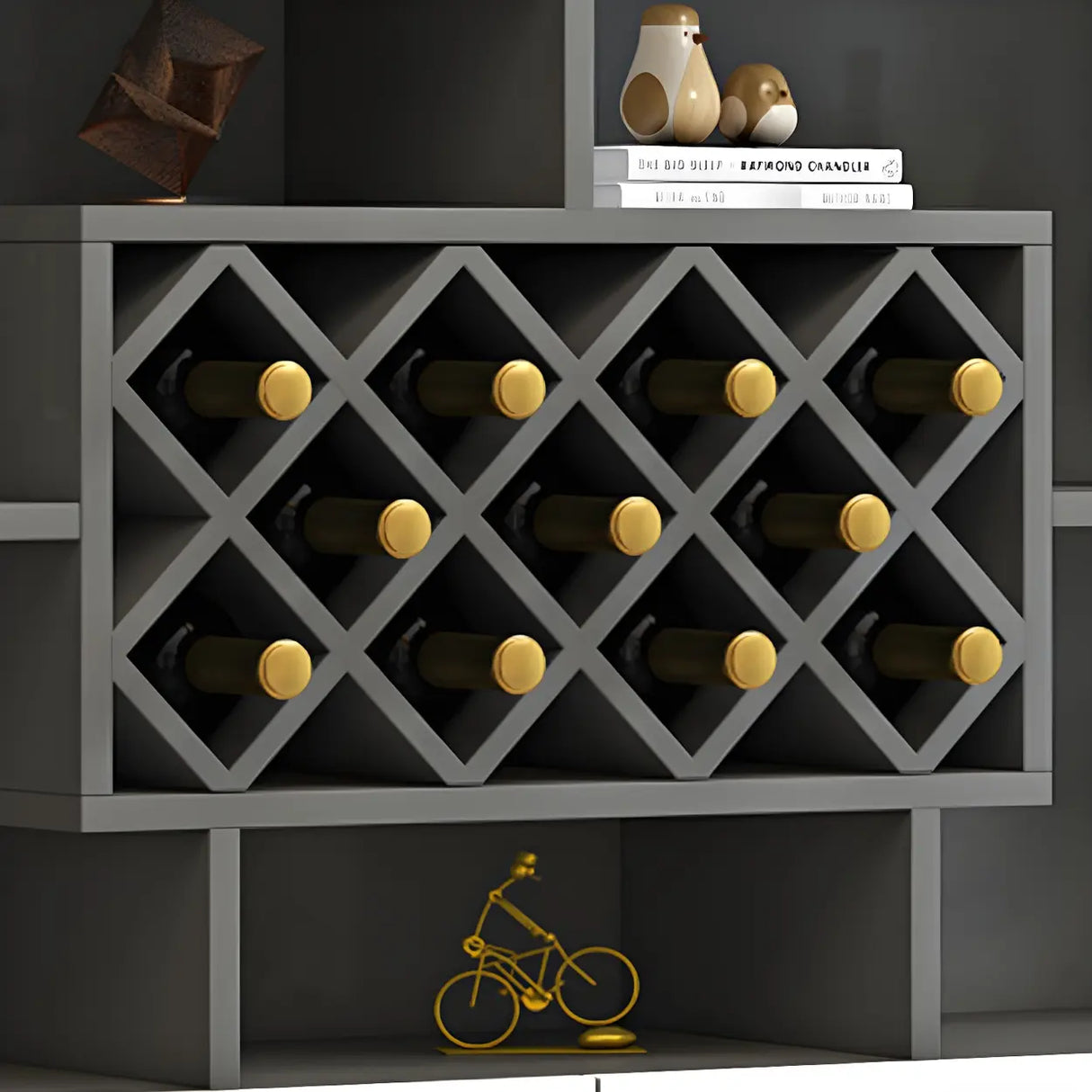 White Wood Freestanding Tall Stemware Rack Wine Cabinet Image - 18