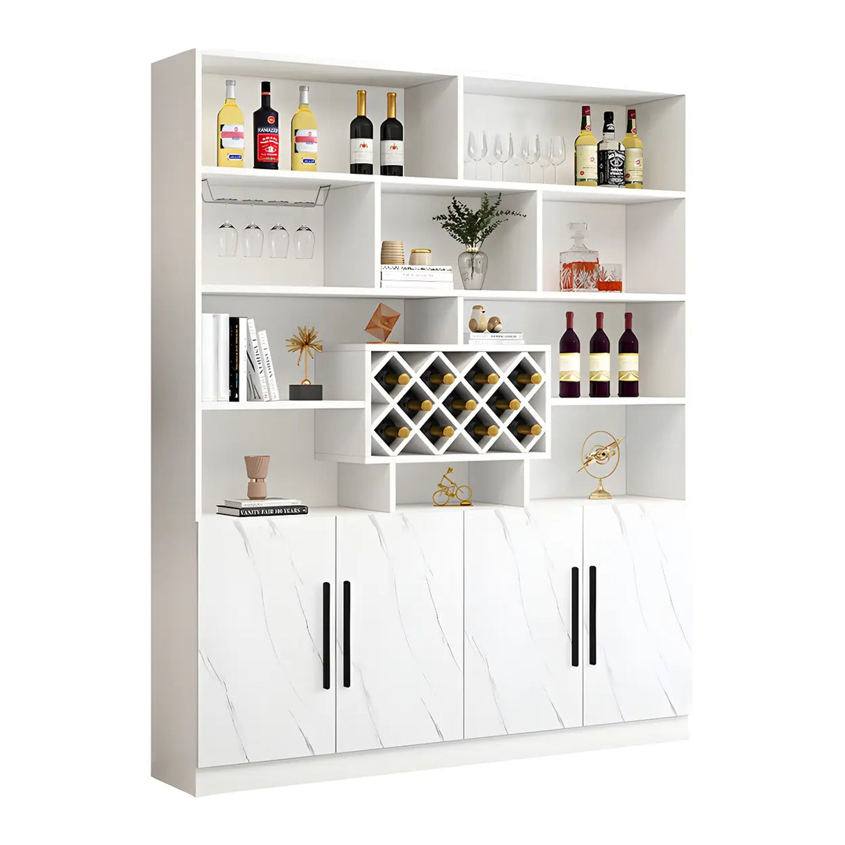 White Wood Freestanding Tall Stemware Rack Wine Cabinet Image - 19