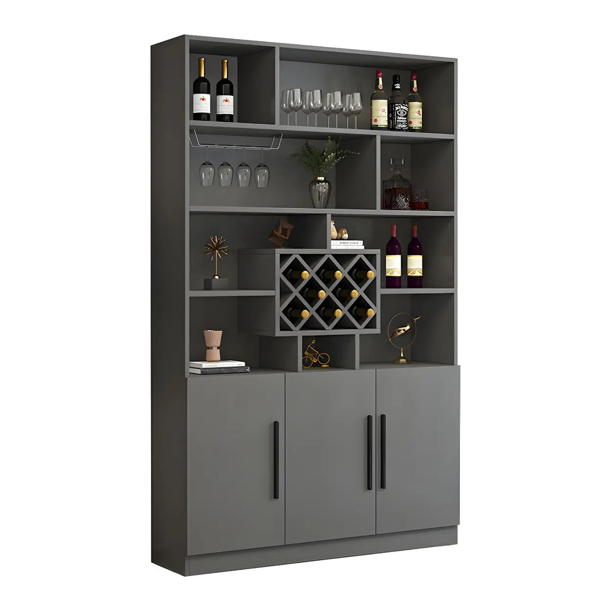 White Wood Freestanding Tall Stemware Rack Wine Cabinet Image - 21