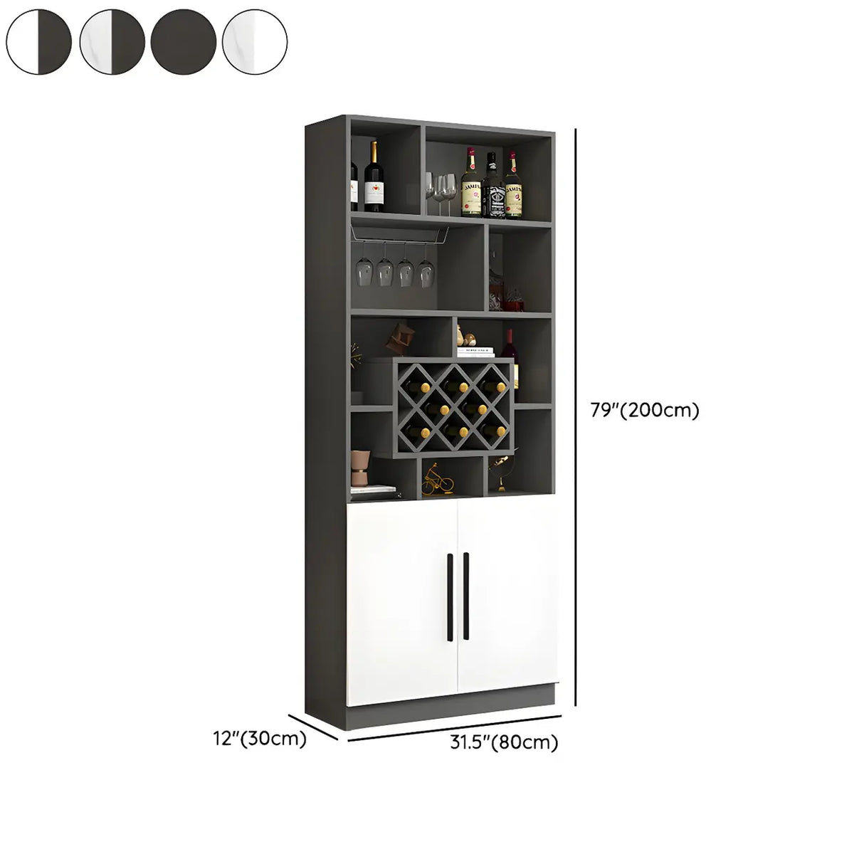 White Wood Freestanding Tall Stemware Rack Wine Cabinet Image - 26