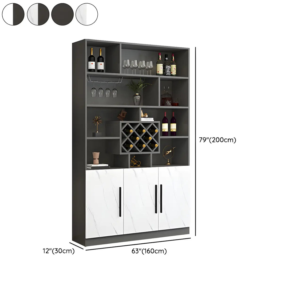 White Wood Freestanding Tall Stemware Rack Wine Cabinet Image - 28