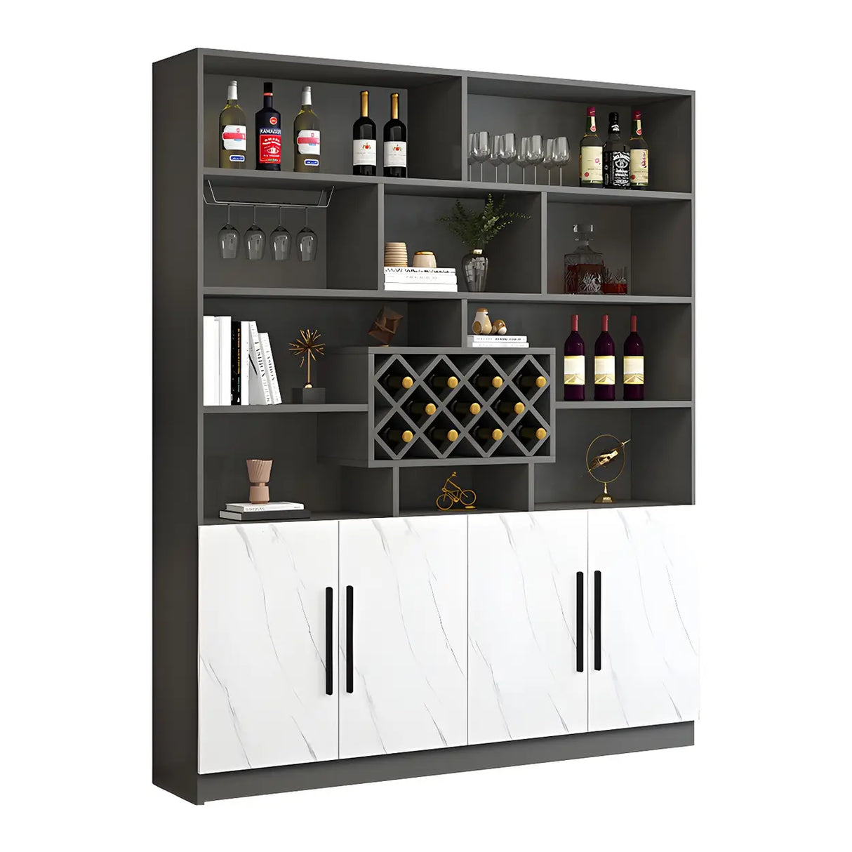 White Wood Freestanding Tall Stemware Rack Wine Cabinet Image - 3