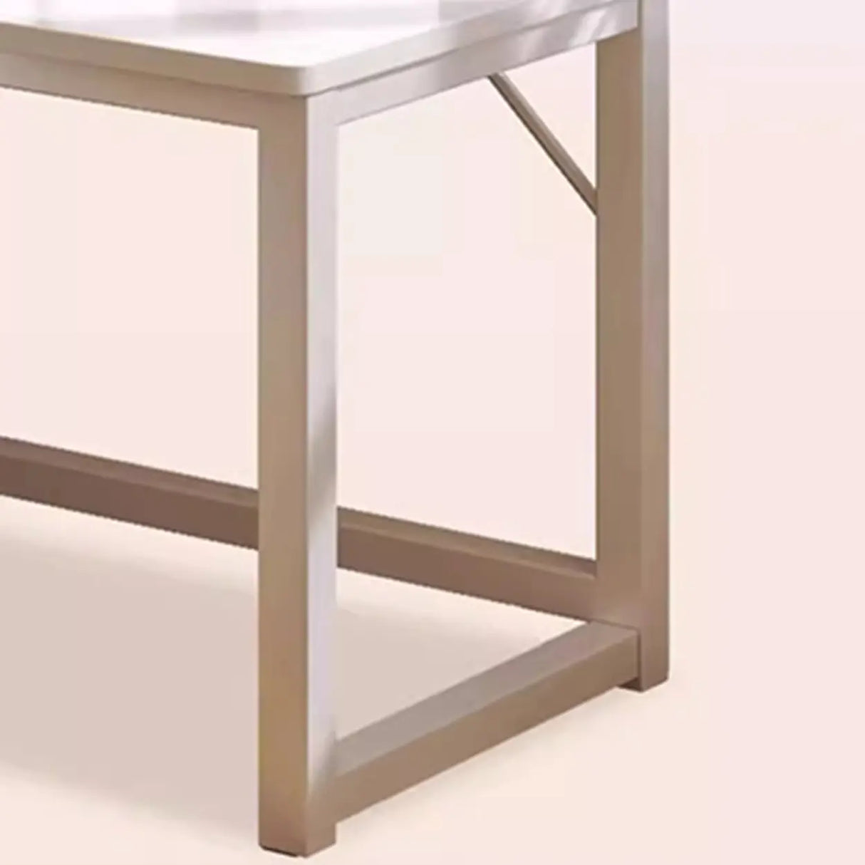 White Wood H-Base Exterior Shelf L-Shape Writing Desk Image - 8