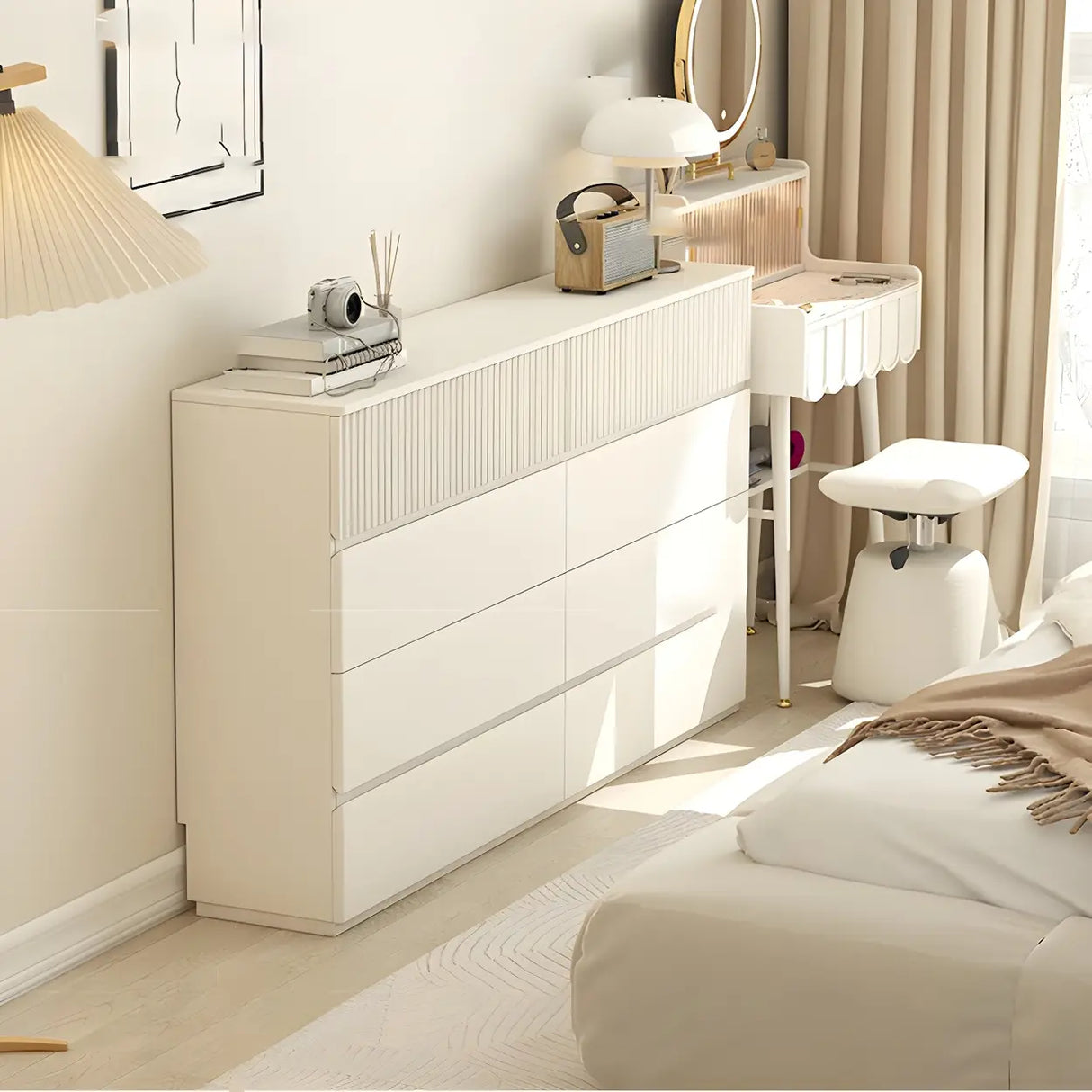 White Wood Horizontal Dresser with Drawers for Bedroom Image - 1