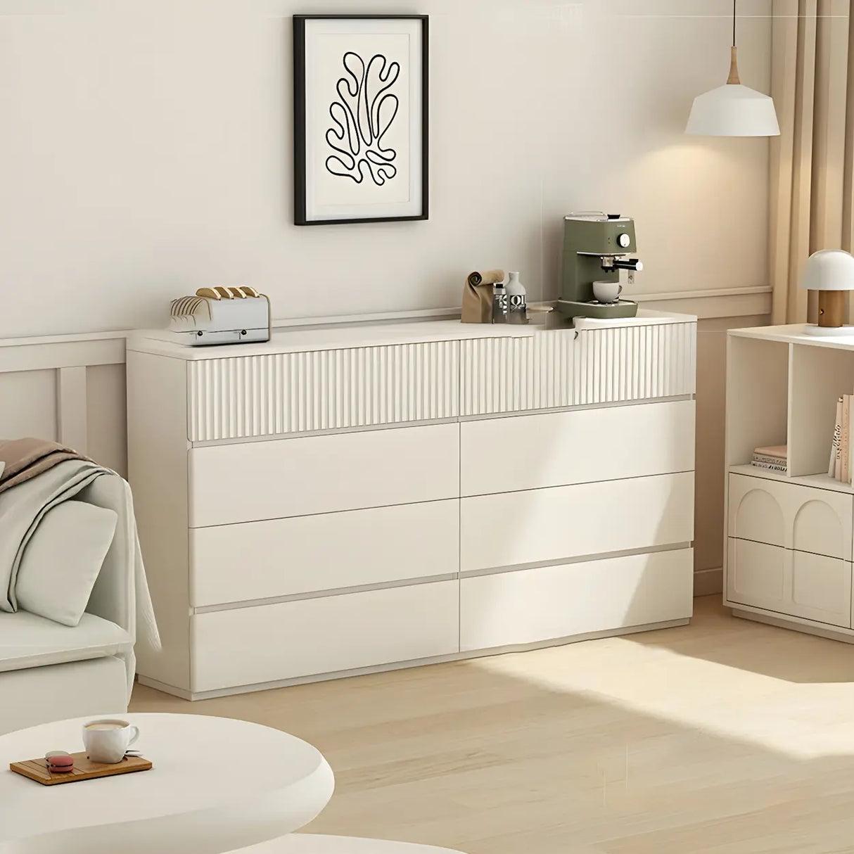 White Wood Horizontal Dresser with Drawers for Bedroom Image - 4