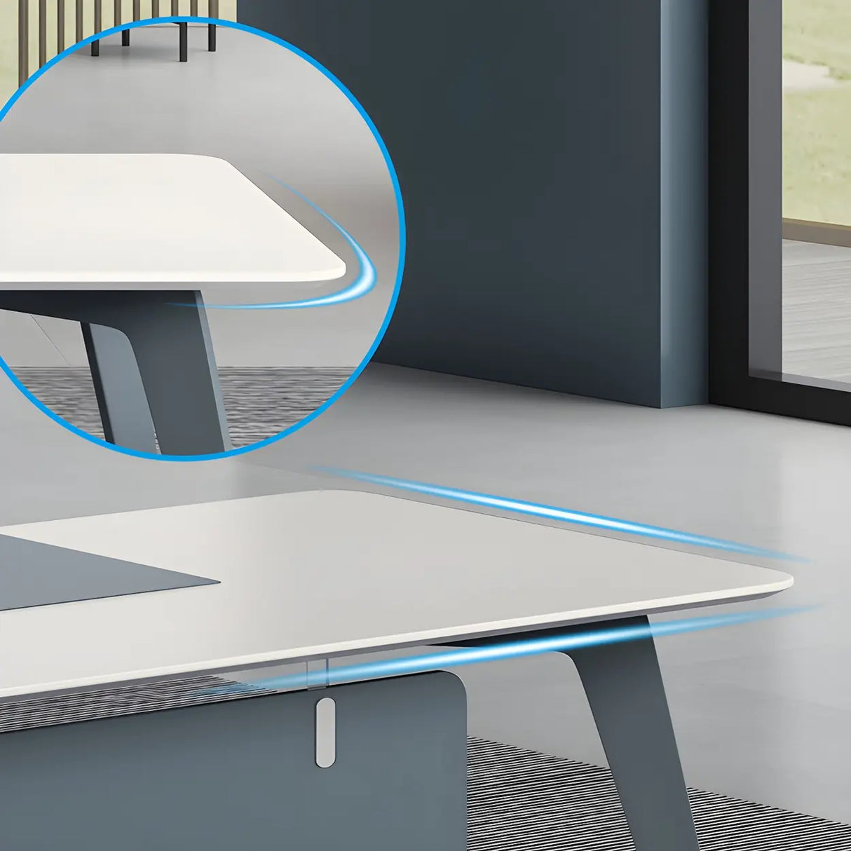 White Wood L-Shape Executive Desk with Cable Management Image - 6