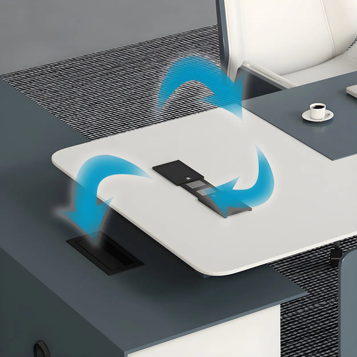 White Wood L-Shape Executive Desk with Cable Management Image - 9