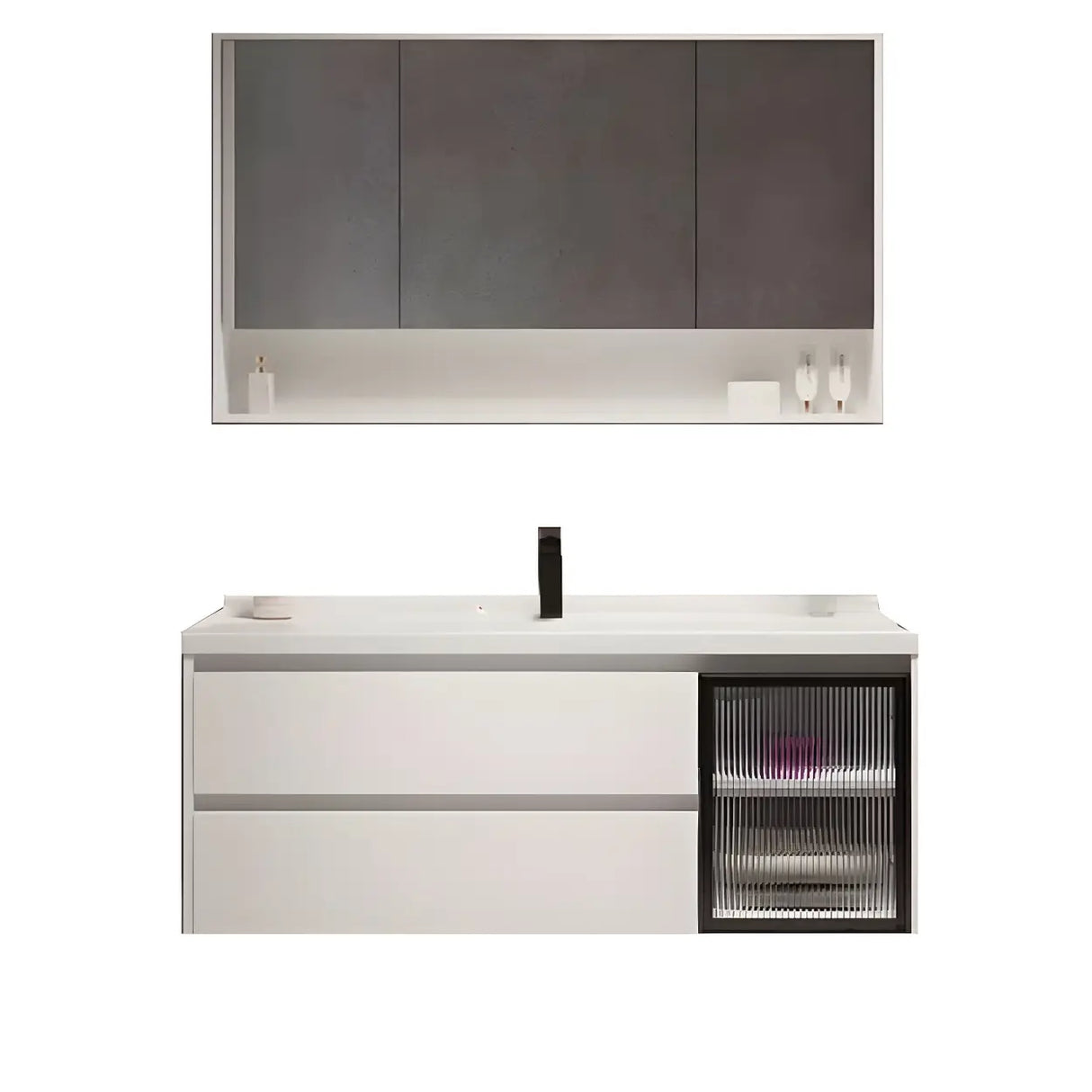 White Wood Modern Bathroom Vanity with Ceramic Top and Sink Image - 10