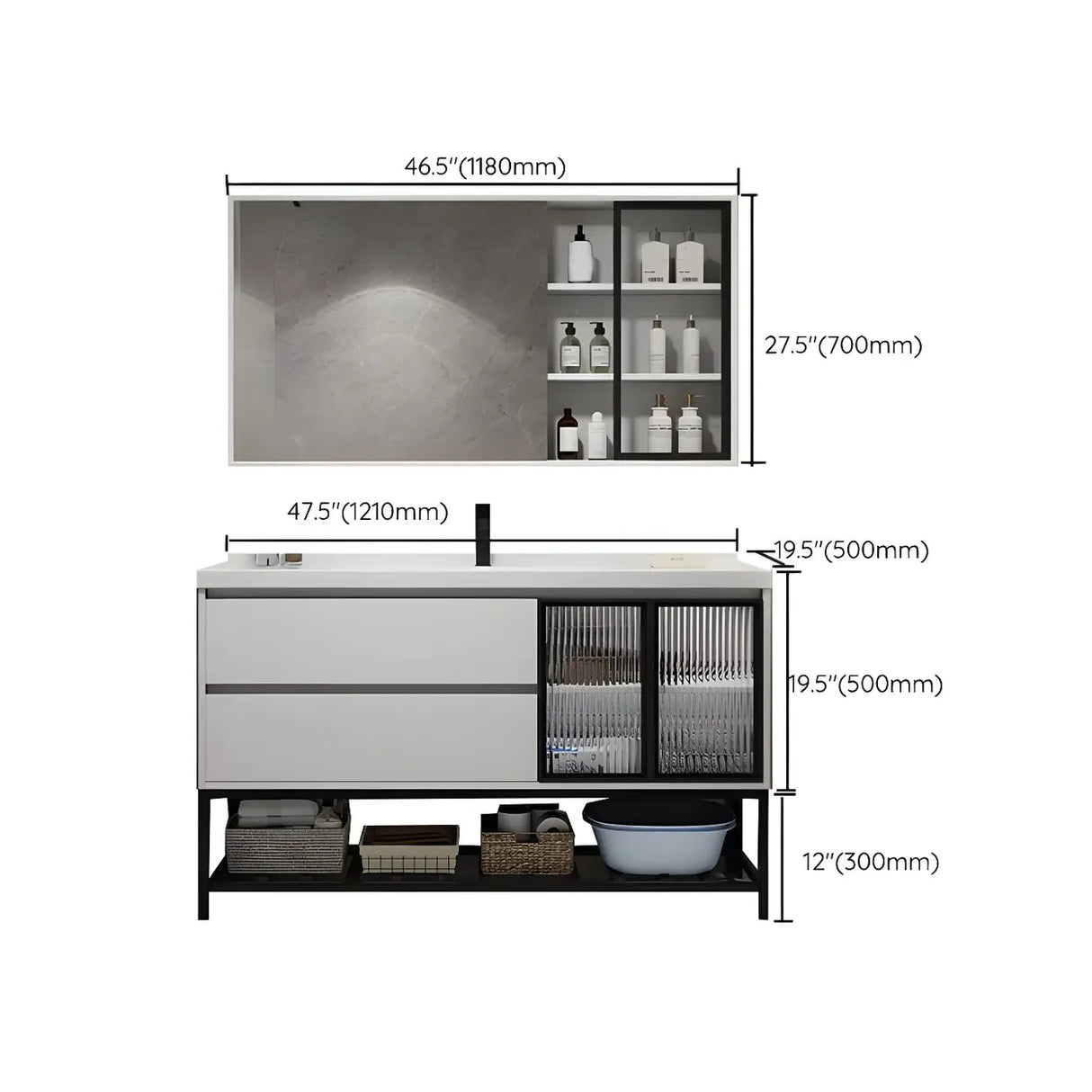 White Wood Modern Bathroom Vanity with Ceramic Top and Sink Image - 45