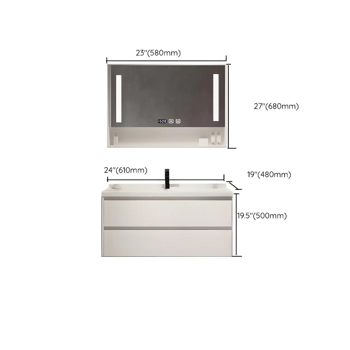 White Wood Modern Bathroom Vanity with Ceramic Top and Sink Image - 46