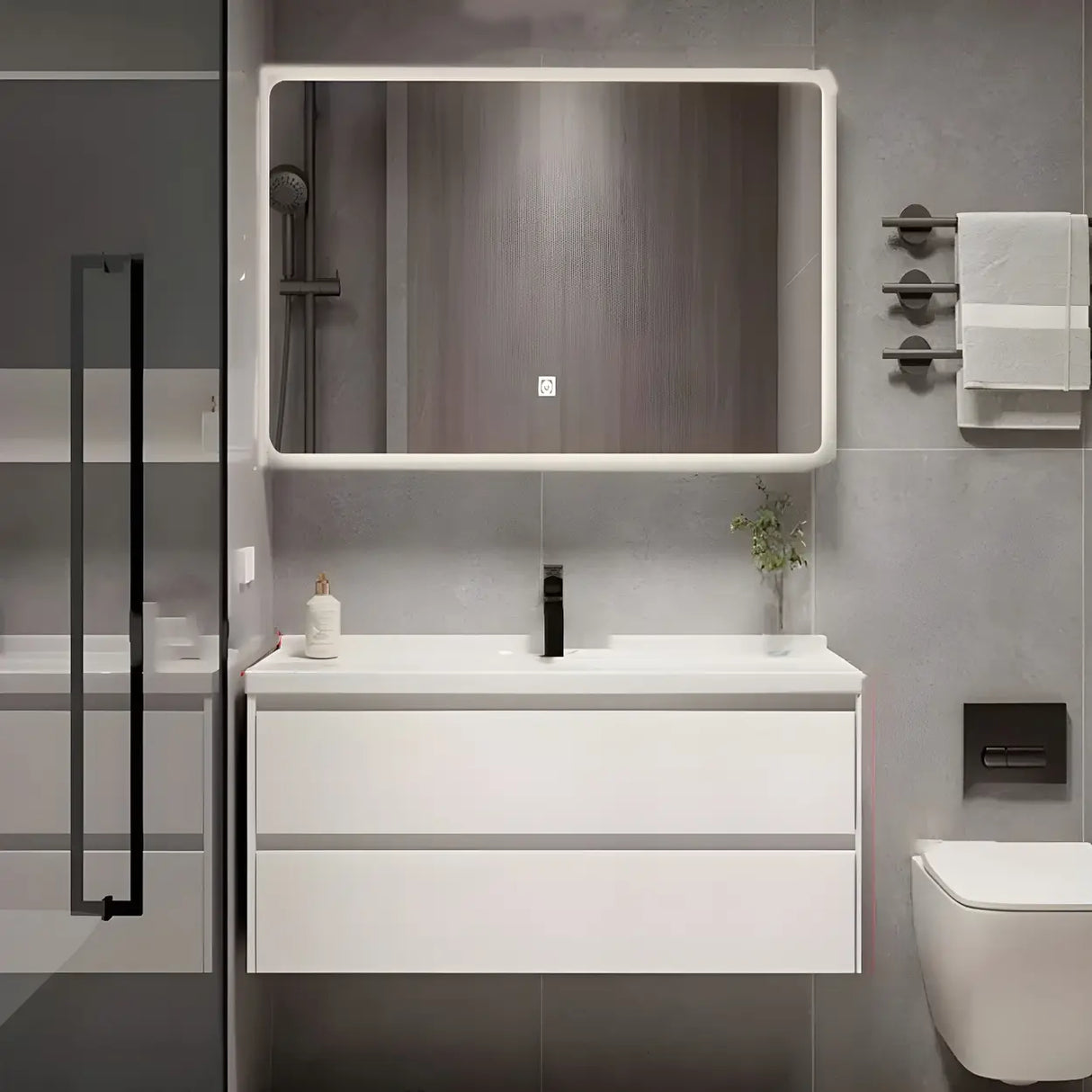 White Wood Modern Bathroom Vanity with Ceramic Top and Sink Image - 13