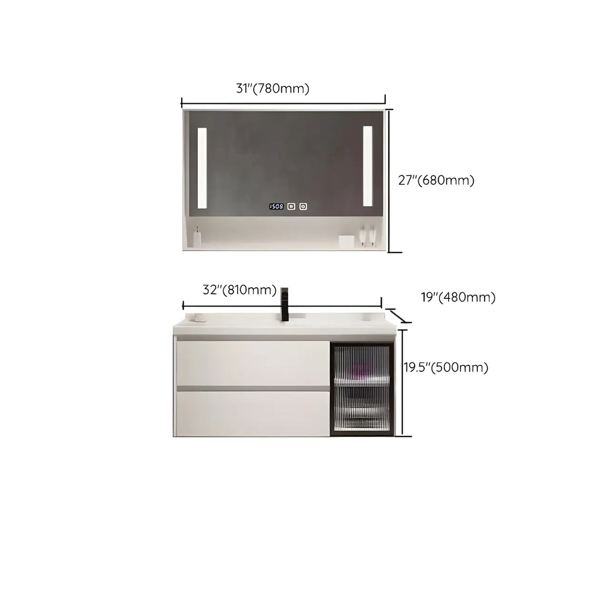 White Wood Modern Bathroom Vanity with Ceramic Top and Sink Image - 48