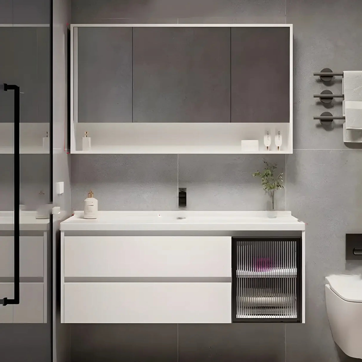 White Wood Modern Bathroom Vanity with Ceramic Top and Sink Image - 15