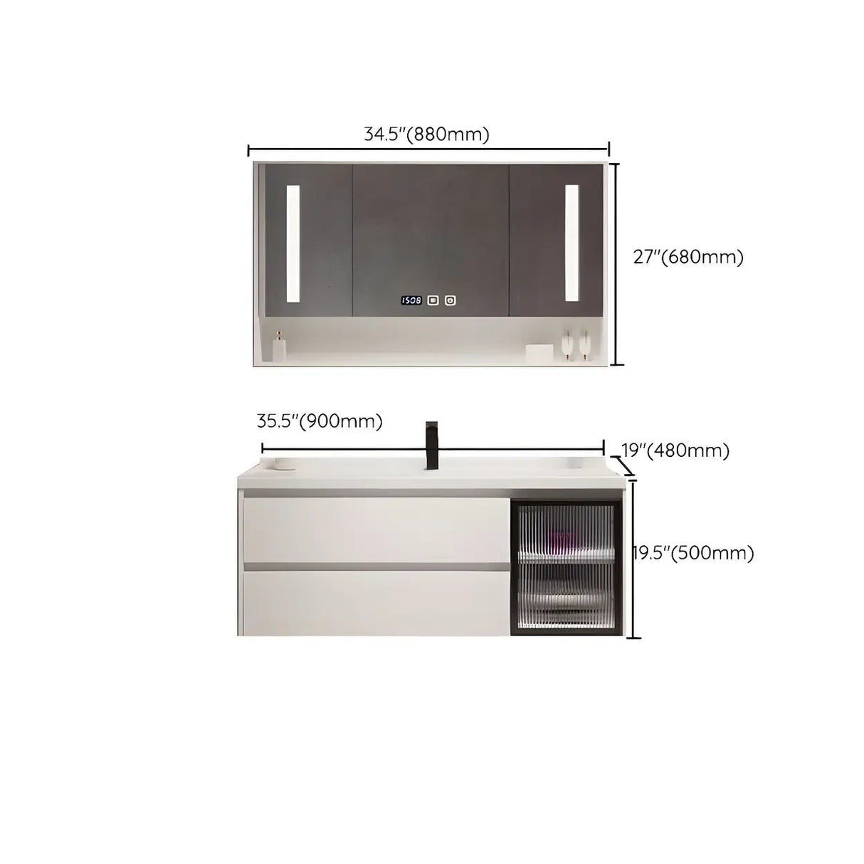 White Wood Modern Bathroom Vanity with Ceramic Top and Sink Image - 49