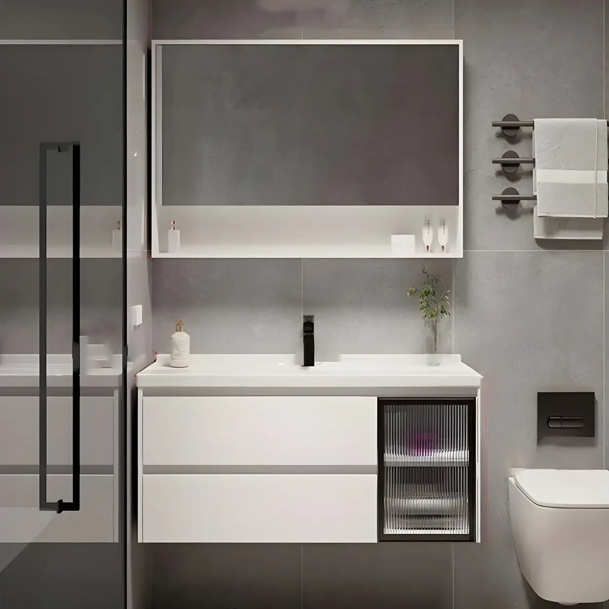 White Wood Modern Bathroom Vanity with Ceramic Top and Sink Image - 16