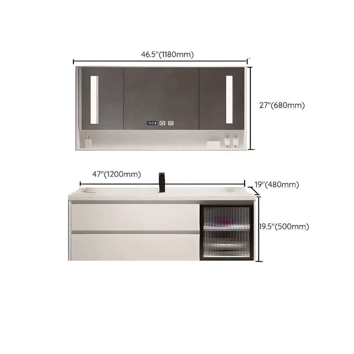 White Wood Modern Bathroom Vanity with Ceramic Top and Sink Image - 51