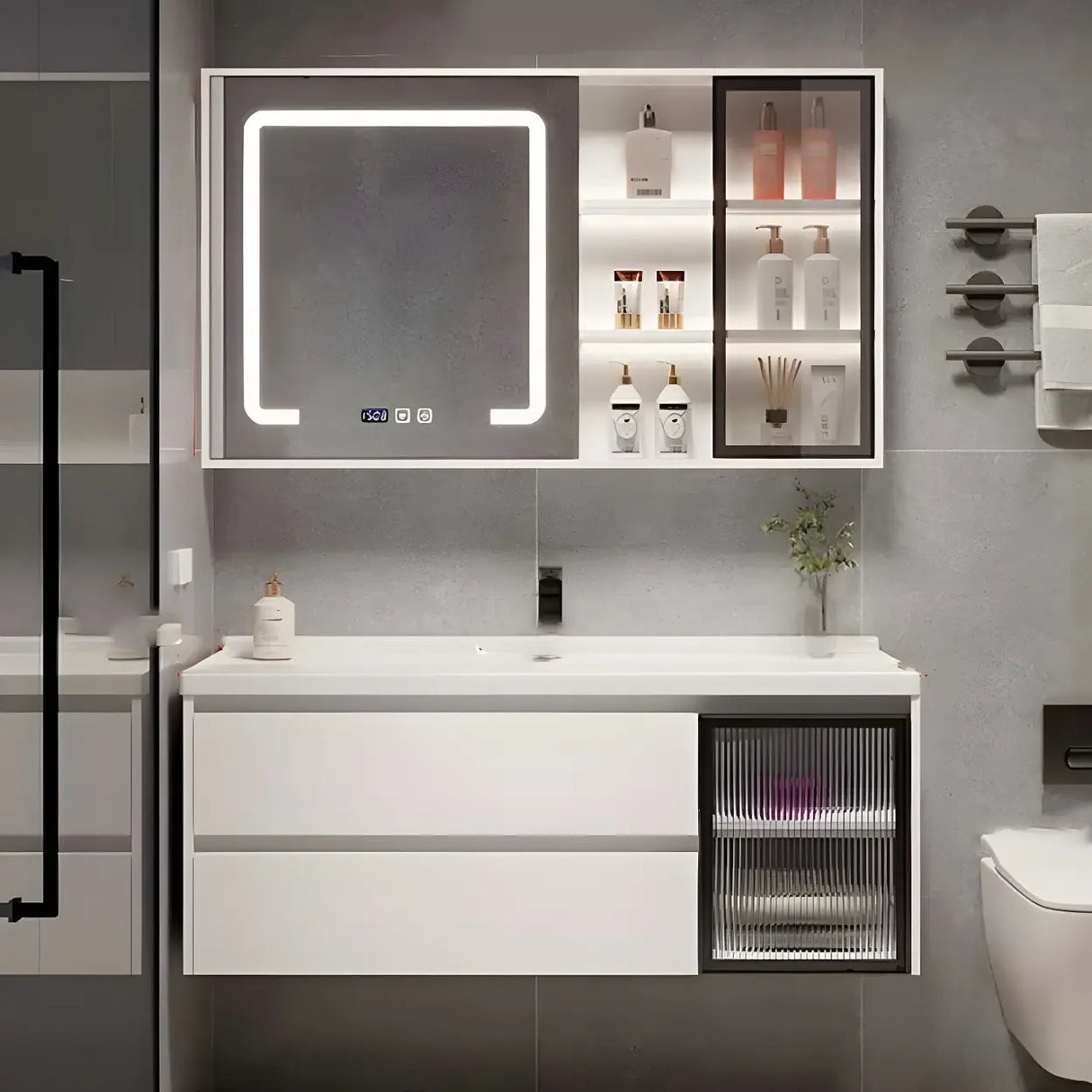 White Wood Modern Bathroom Vanity with Ceramic Top and Sink Image - 19