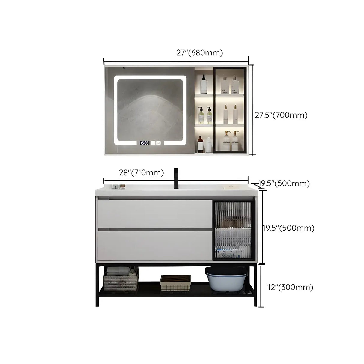 White Wood Modern Bathroom Vanity with Ceramic Top and Sink Image - 53