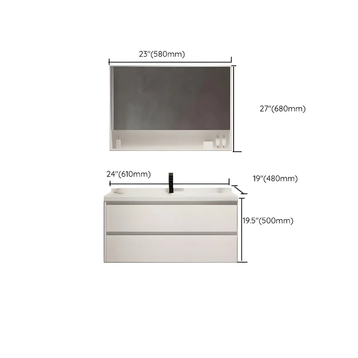 White Wood Modern Bathroom Vanity with Ceramic Top and Sink Image - 35