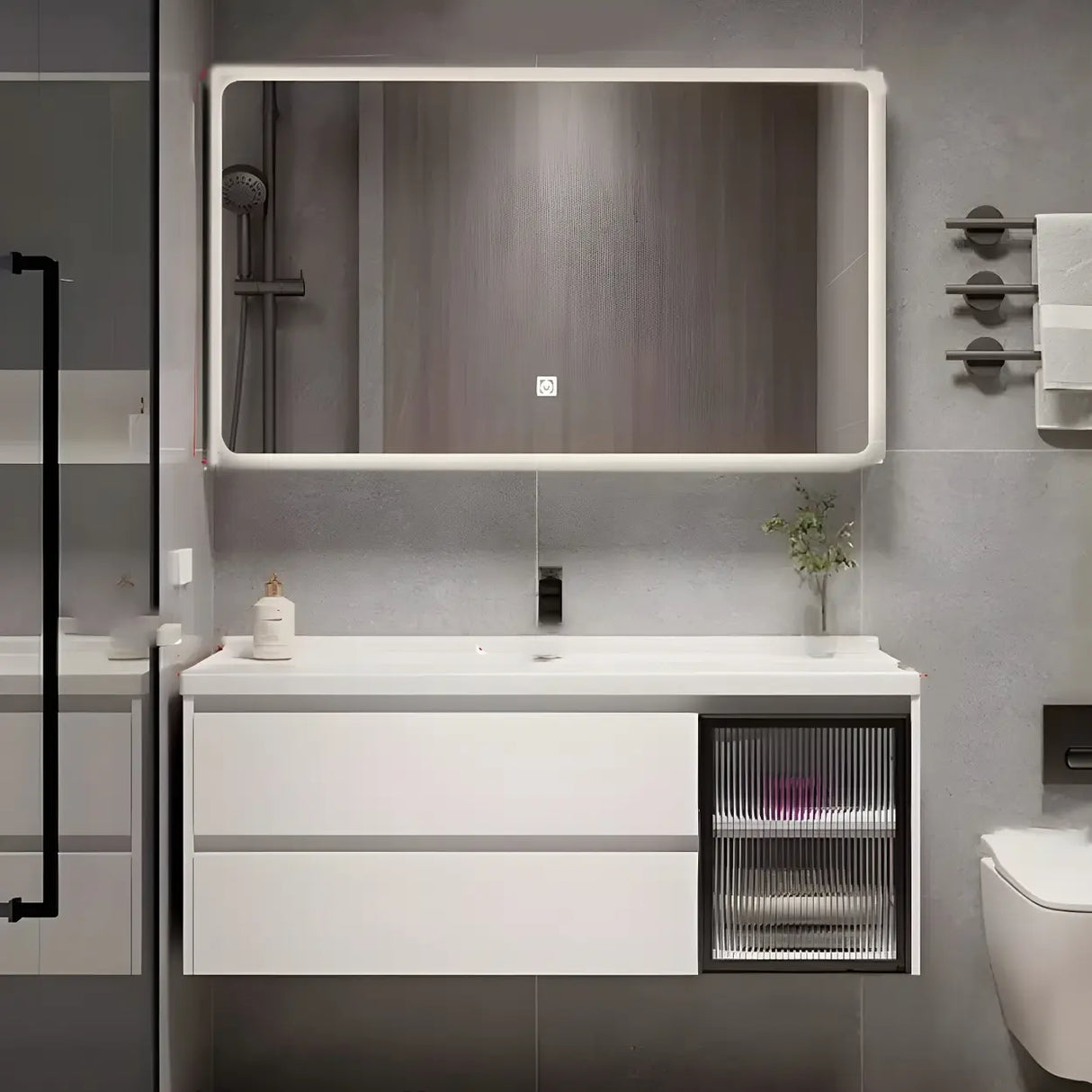 White Wood Modern Bathroom Vanity with Ceramic Top and Sink Image - 2