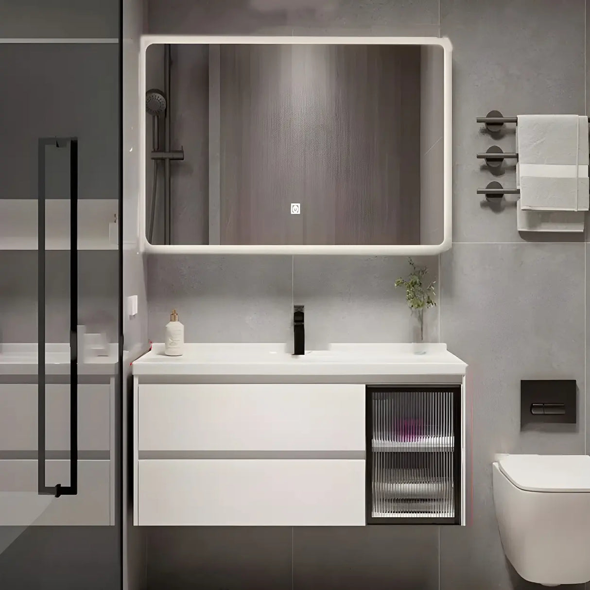 White Wood Modern Bathroom Vanity with Ceramic Top and Sink Image - 20