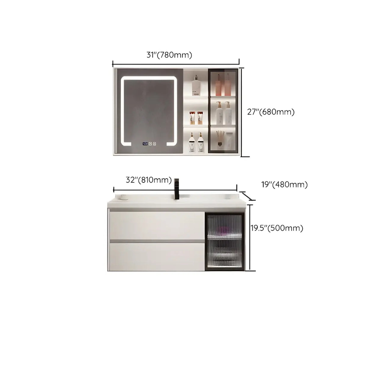 White Wood Modern Bathroom Vanity with Ceramic Top and Sink Image - 54