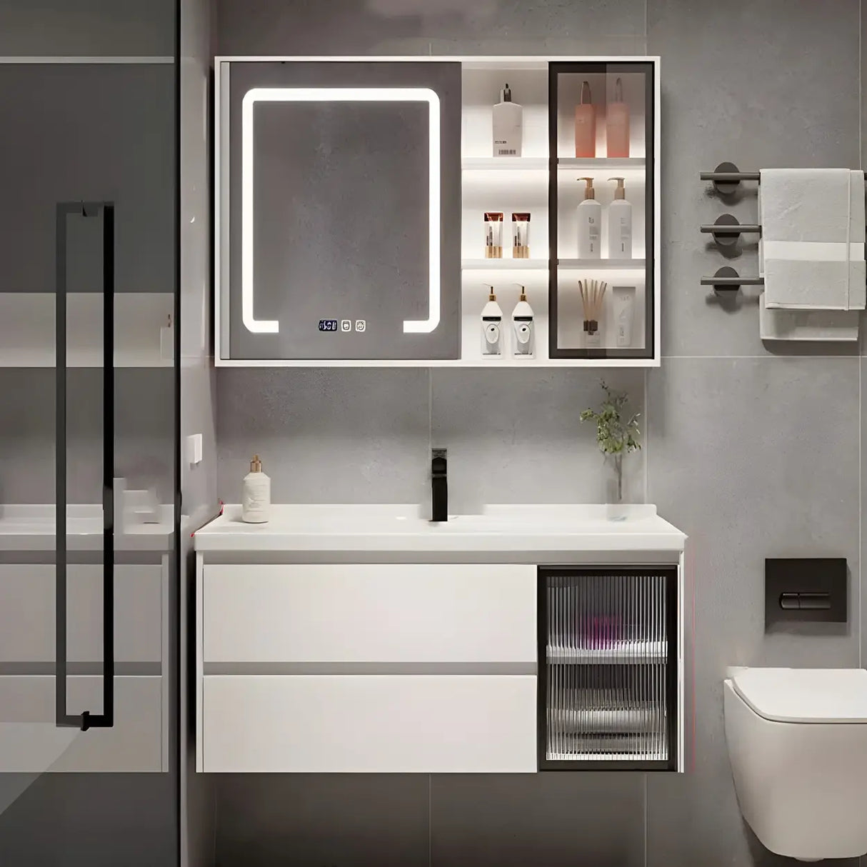 White Wood Modern Bathroom Vanity with Ceramic Top and Sink Image - 21