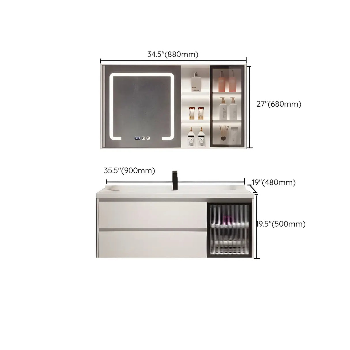 White Wood Modern Bathroom Vanity with Ceramic Top and Sink Image - 56